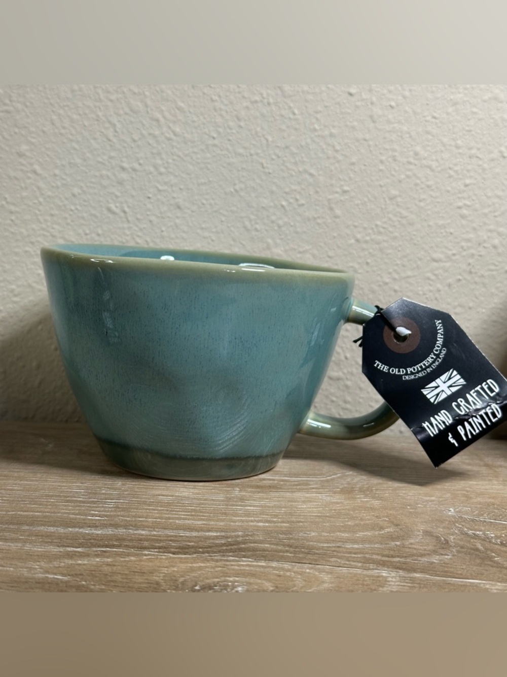 The Old Pottery Company Coffee Mug Tea Cup Handcrafted Green/Blue Color
